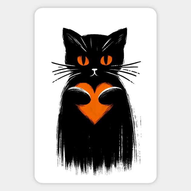 Black Cat with orange heart Magnet by CreativeSage